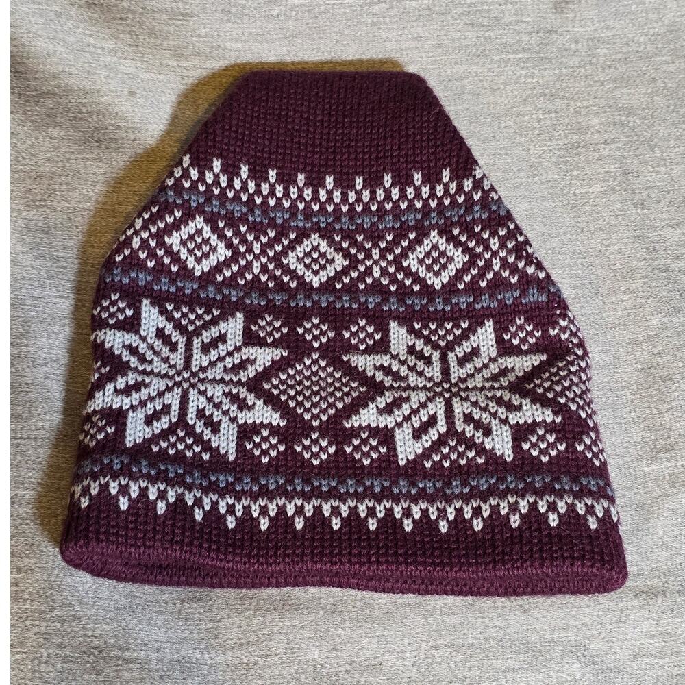 Vintage Smiley Brand WOOL Beanie Snowflake Burgundy Ski Snowboard 90s